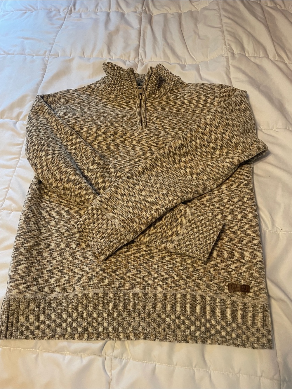 Men's Taupe & Cream Half-Zip Sweater Small Heavy and Warm